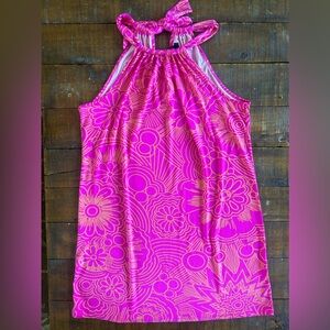 NWT Trina Turk Pink and Orange Floral Halter Dress XL
